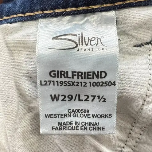 Silver Jeans Womens 29x27 Blue Girlfriend Skinny Distressed Medium Wash Casual