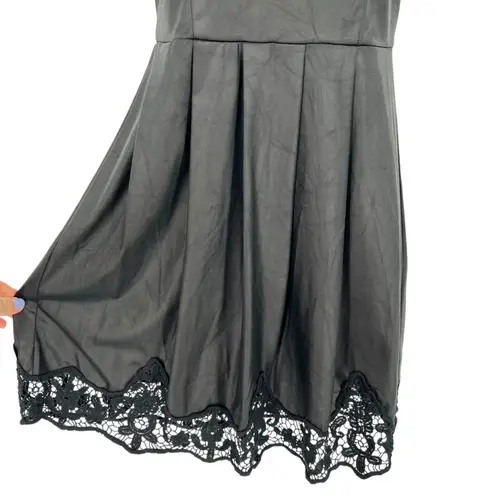 Mimi Chica Black Faux Leather Look Mini Dress Embroidered Lace Hem Size Small