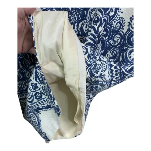 J.Crew No. 2 Pencil Skirt Blue White Baroque Print Lined Cotton Blend Women's 00 Size 00P