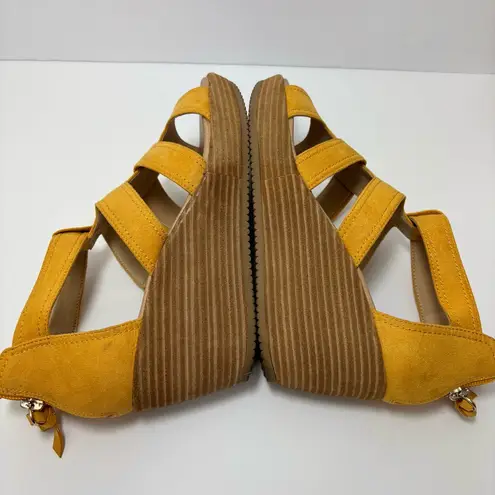 Dr Scholls Suede Wedge Sandal Sz 8.5 M Long Island Yellow Zip Back