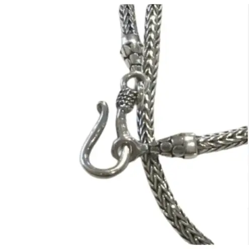 Sterling Silver Turquoise Black Spiderweb Cabochon Wheat Chain Necklace