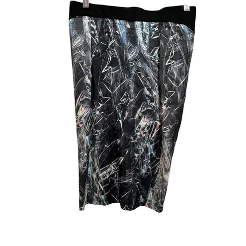 Helmut Lang SILK Cellophane Print Faux Tulip Hem Wrap Skirt Black Silver 4 NWT
