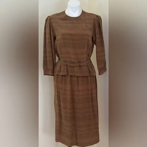 Maggy London BY JEANNENE BOOHER Vintage Brown Black Hearts Skirt Top Set Sz 12