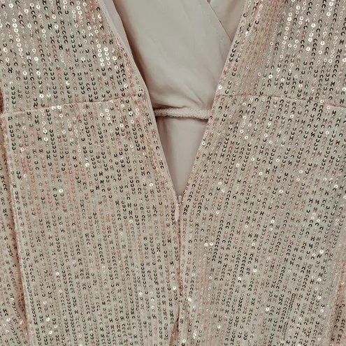 Sublime Sequined Gown S Pink Faux Wrap Long Puff Sleeve Tigh Slit Party Wedding