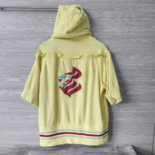 Rocawear Sweatshirt Vintage 90s Women 2X Plus Sequin Yellow Hood Zip 3/4 Sleeve