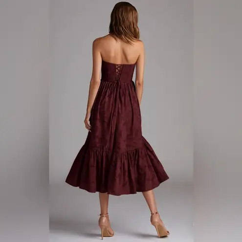 Azazie Atelier Delphina Strapless Dress in Floral Burnout Pattern Cabernet Color