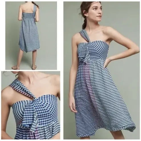 Maeve Anthropologie Waverly One-Shoulder Dress Gingham Checkered Size 4