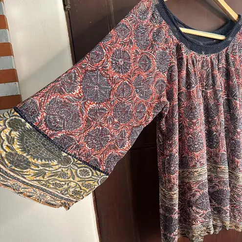 Plenty By Tracy Reese | Boho Flowy Knit Collar Wide Sleeve Blouse | Small