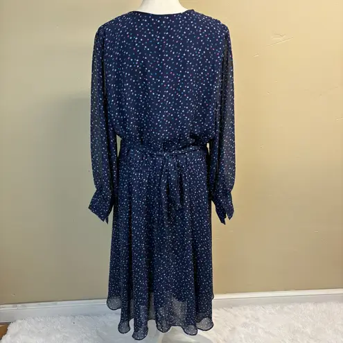 Jason Wu J Navy Blue Polka Dot Faux Wrap Shirred Skirt Dress Size L