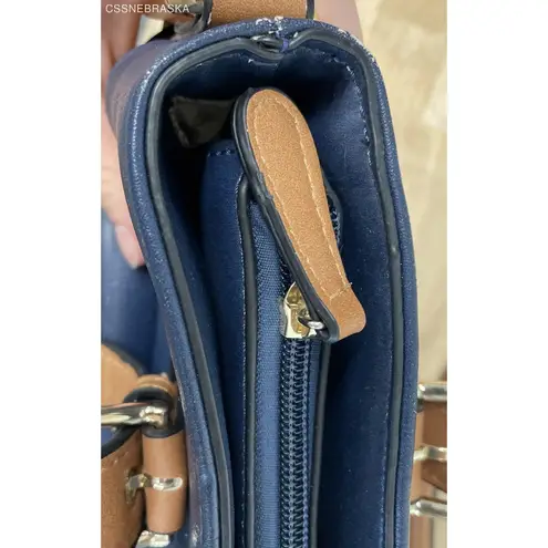 Simply Noelle Navy Blue and Tan Women's Large Satchel Bag