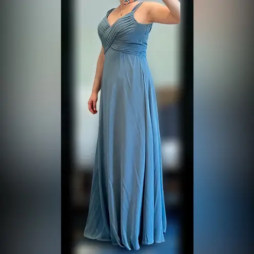 Bari Jay Elegant Style 1625 Chiffon Maxi Bridesmaid Dress in slate Blue, Size 8 Blue