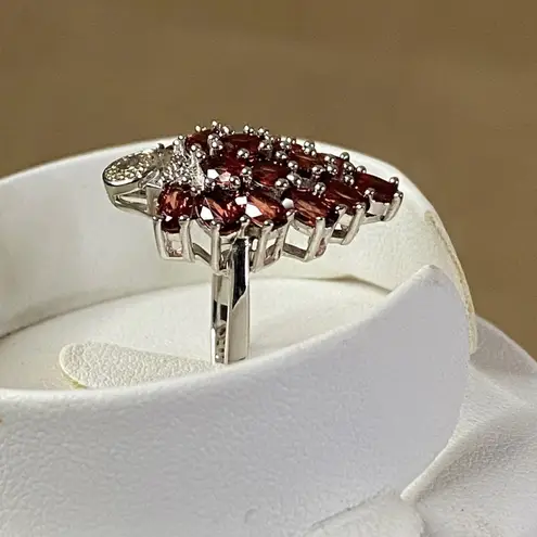 Garnet Grape Cluster Ring Silver Cocktail Ring Genuine Women's 3.71CTW Sz 8 New Red
