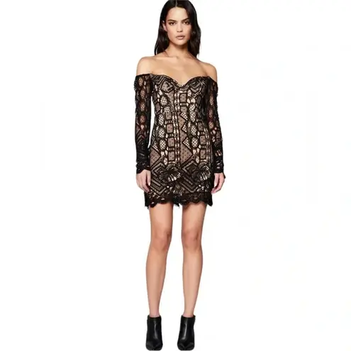 Bardot Mini Lace Corset Mini Dress In Black NEW