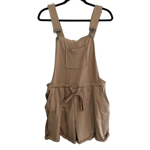 Shosho Overalls Romper Shorts Drawstring Pockets Casual Comfy Beige L Prairie Tan Size L