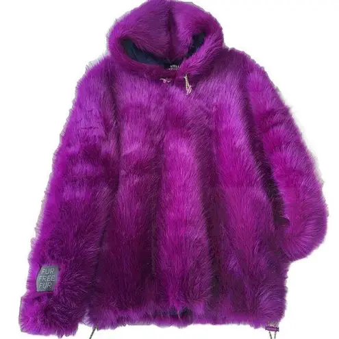 Stella McCartney NEW Adan Purple Faux Fur Pullover Hooded Coat Hoodie Jacket S/M