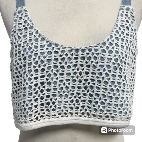Urban Renewal Chambray Ivory Crochet Sleeveless Scoop Neck Crop Top Small Medium