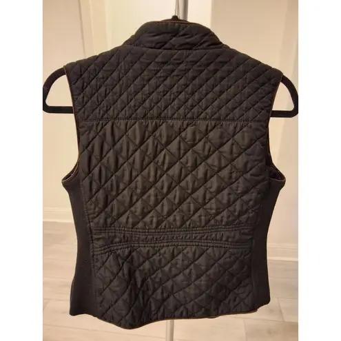 Love Tree Quilted Vest Womens M Black with Brown Trim Mock Neck Pockets Size M