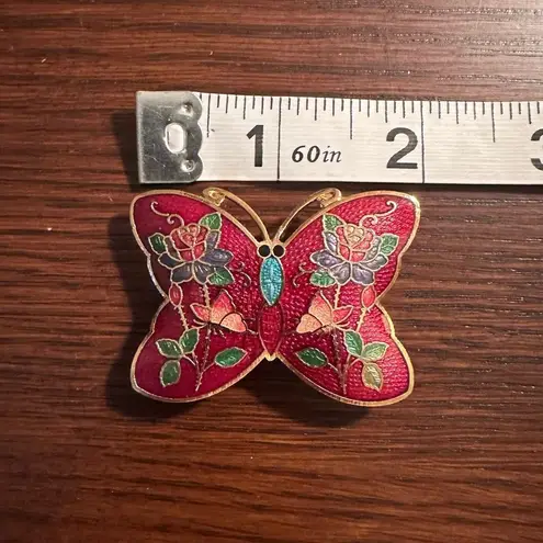 EUC Cloisonné Butterfly Belt Buckle Red