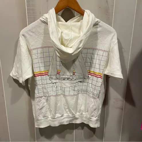 OP Vintage 1983  cotton hooded sailboat graphic logo t-shirt distressed thrashed - Image 15