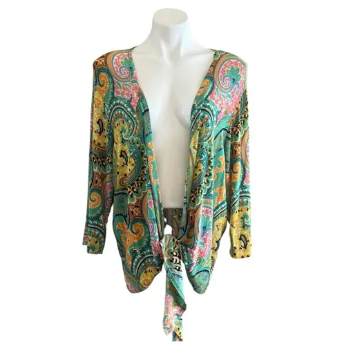 Slinky Brand Vintage Boho Paisley Open Front Drapey Top Size 1X