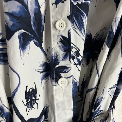 Osman Suzie White Floral Print Long Sleeve Tie Waist High Low Shirt Dress Sz 12