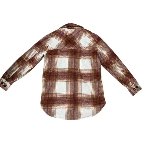 Thread & Supply Womens Plaid Shacket Shirt Jacket Brown White Overshirt Sz Small