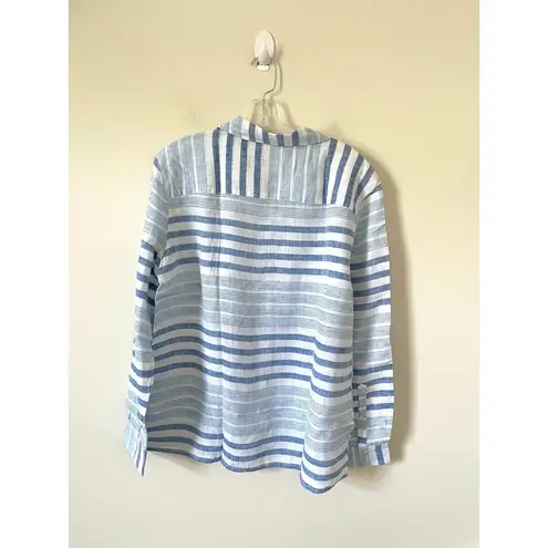 UNTUCKit Linen Cotton Striped Button Down Blouse Blue White Size 14 NEW
