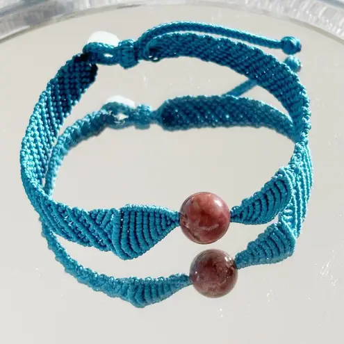 Handmade Macrame Friendship Bracelets Stone Bead – Adjustable, Multiple Colors Blue