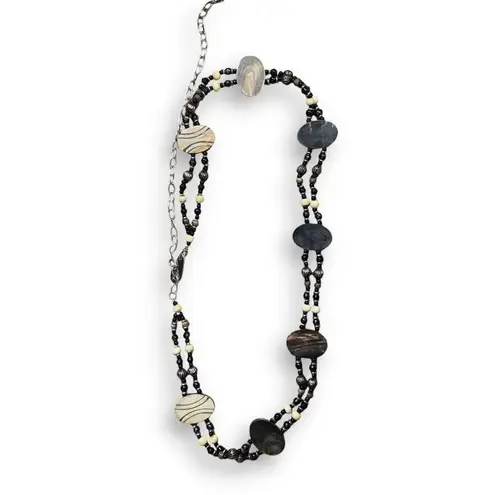 Vintage Reversible Beaded Belt Wood Accents Adjustable Chain Clasp Statement Black