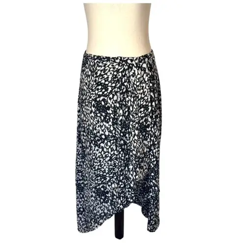 The Kooples Skirt Women Medium Black White Animal Flowing Long Asymmetric Midi