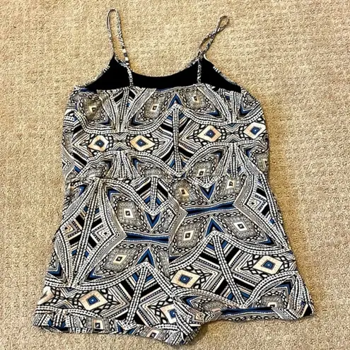 Cinch Mossimo Blue & Black Geometric Spaghetti Strap Waist Romper