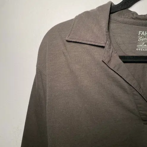 Faherty Sunwashed Gray V-neck Long Sleeve Polo Shirt Loungewear Women's size XS