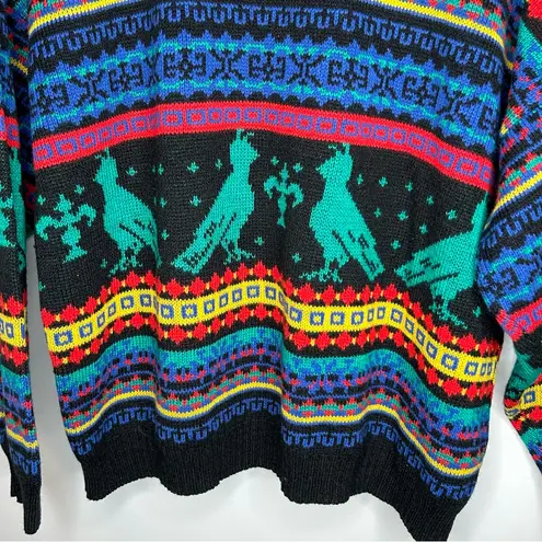 Vintage 80’s 90’s PASTA Colorful Bird Sweater Black Size L