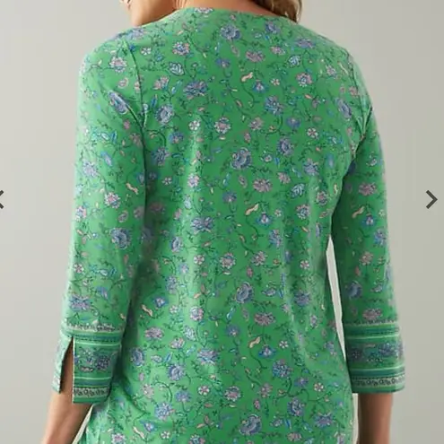 J.Jill WEAREVER XL Split Neck Green Paisley Popover Casual Tunic Blouse Tunic