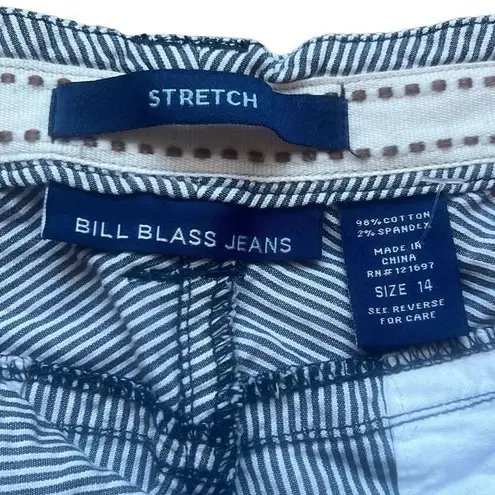 Bill Blass  Womens 14 Vintage Blue White Stripe Cufffed High Rise Bermuda Shorts