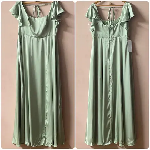 Azazie Dusty Sage A-Line Satin Maxi Dress NWT Size A16