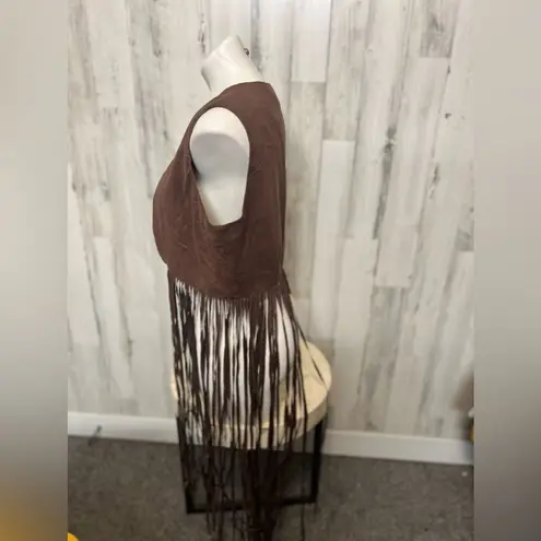 Ashro Brown Fringe Vest Boho Faux Suede Western Style Women’s Size 14 Brown Size L