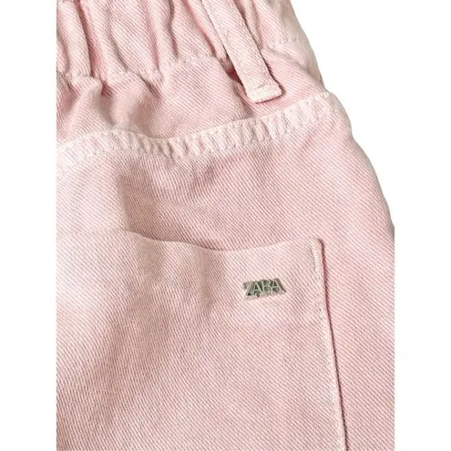 ZARA  Denim Shorts Size 6US Pink Cutoff Elastic Waistline High Waist