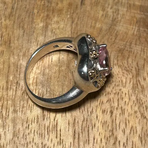 Sterling Silver Sadye L Vassil 925  & 14K Yellow Gold Pink Topaz Heart Ring