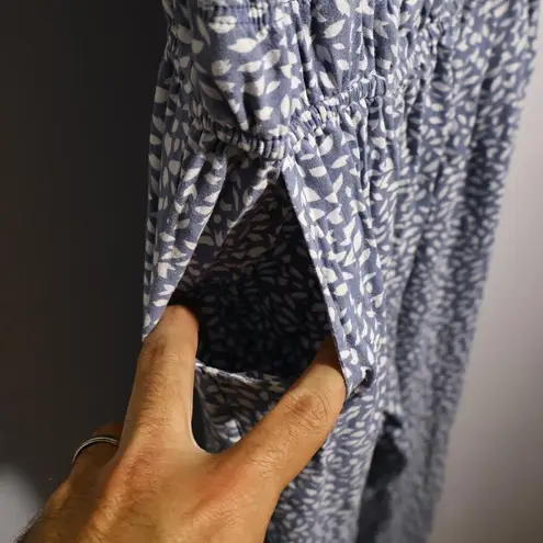 Sincerely Jules Blue Jumpsuit M Puff Sleeve Rayon Pockets Romantic Cottage Size M