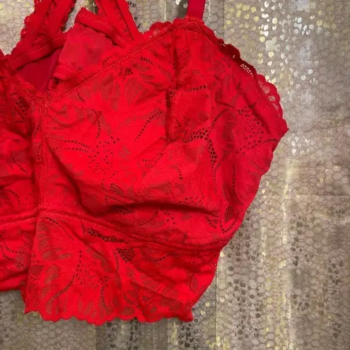 Aerie  Lipstick Red Floral Lace Racerback Bralette XXL