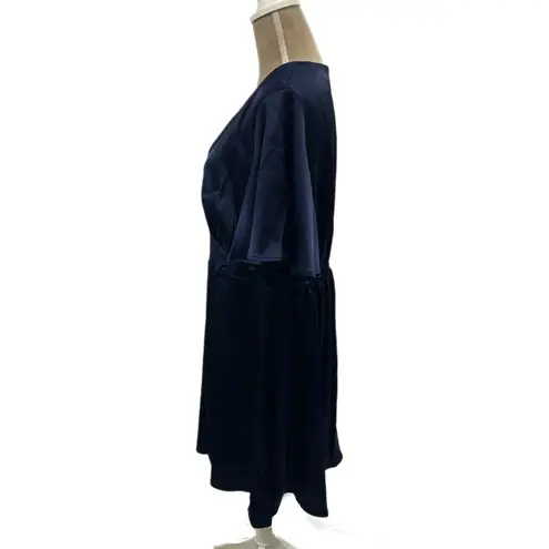 FLOUNCE LONDON Navy Satin Flutter Sleeve Mini Dress Womens Sz 16 Short Sleeve V Blue