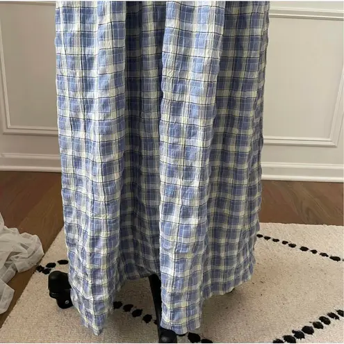 Vintage 80s 90s Barbara Lesser Maxi Dress Cottagecore Thermal Seersucker Cabinco Blue Size L