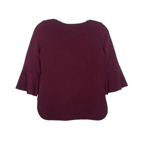 ZARA  Flared Waffle Knit Top High Low 3/4 Bell Sleeves Raw Hem S Maroon #2801