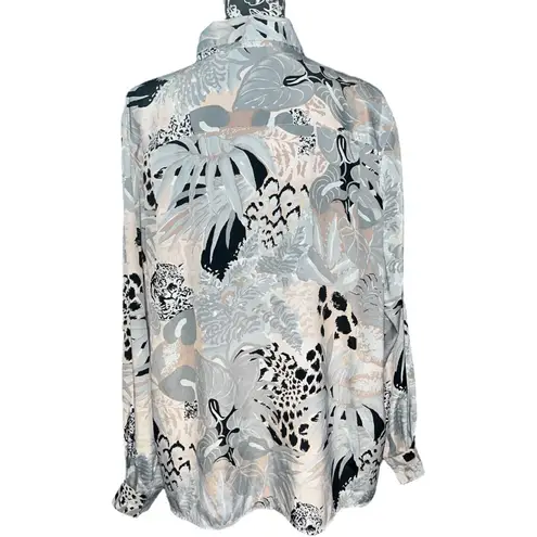 Alfred Dunner Abstract Jungle Print Button Down Blouse Black Size undefined