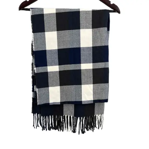 Plush Plaid Scarf Blue Black White Extra Soft Rectangle Blanket Scarf