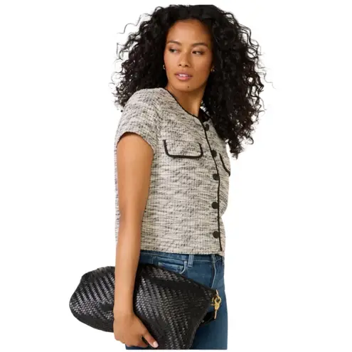 Evereve Margo Short-sleeve Black and White Tweed Jacket-size Large