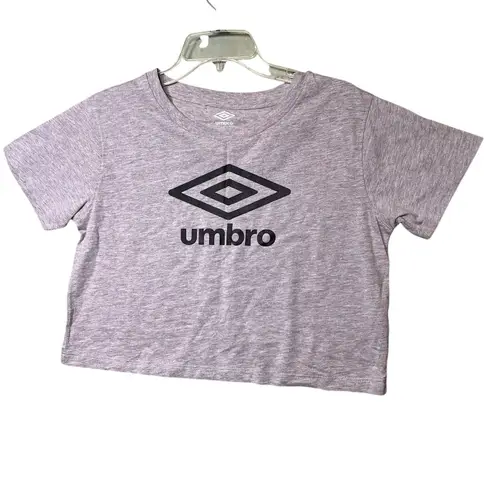 Umbro Shirt Womens Medium Heather Gray Cropped Logo Graphic Tee Athletic Soccer