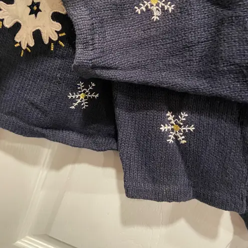 Christopher & Banks VTG Size XL Snowflake Sweater Hand Embroidered Button Front
