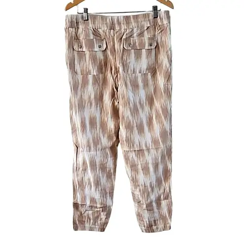 Zuda Women's Stretch Linen Jogger Pants Beige Print Size Medium NWOT White